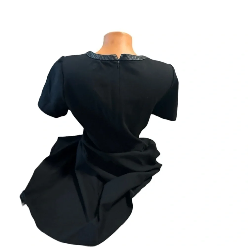 Madewell Women's Medium Fit Flare Dress Black Short Sleeve Leather Trim Stretch - Picture 6 of 11
